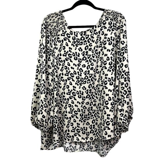 Ophelia Roe Tops - Ophelia Roe Women Tunic Top Blouse Animal Print Smocked Long Balloon Sleeve 2X*